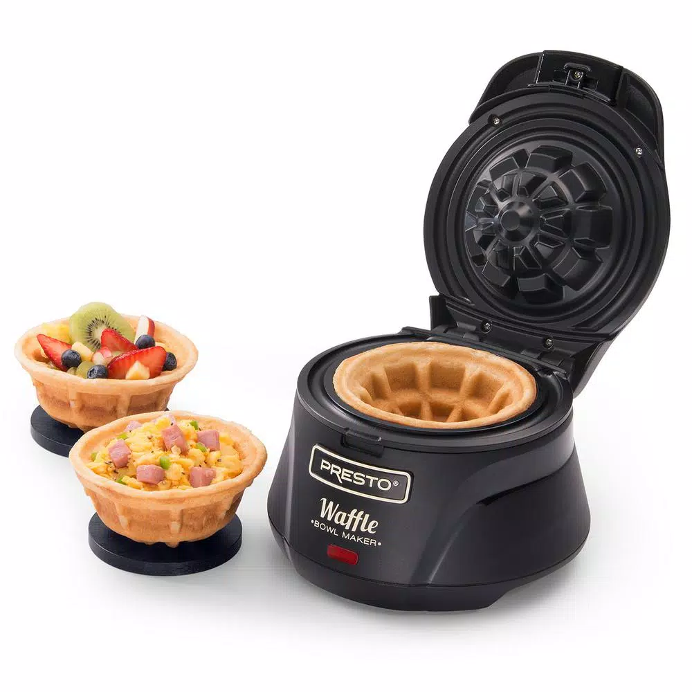 Presto Single Black Belgian Waffle Bowl Maker, 4-inch Nonstick Waffle Iron