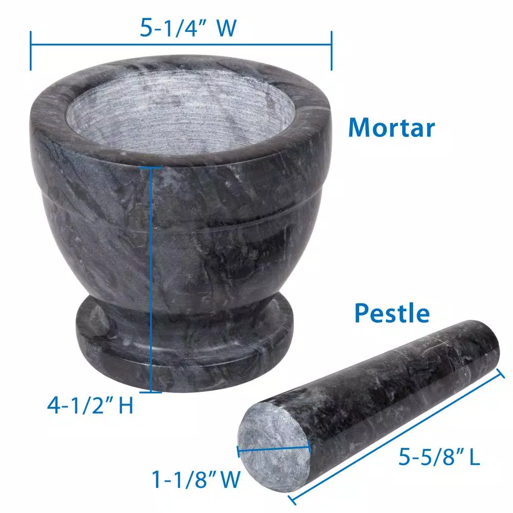 Creative Home Natural Black Marble Mortar and Pestle Set, 5-1/4 in. Stone Grinder for Spices and Herbs