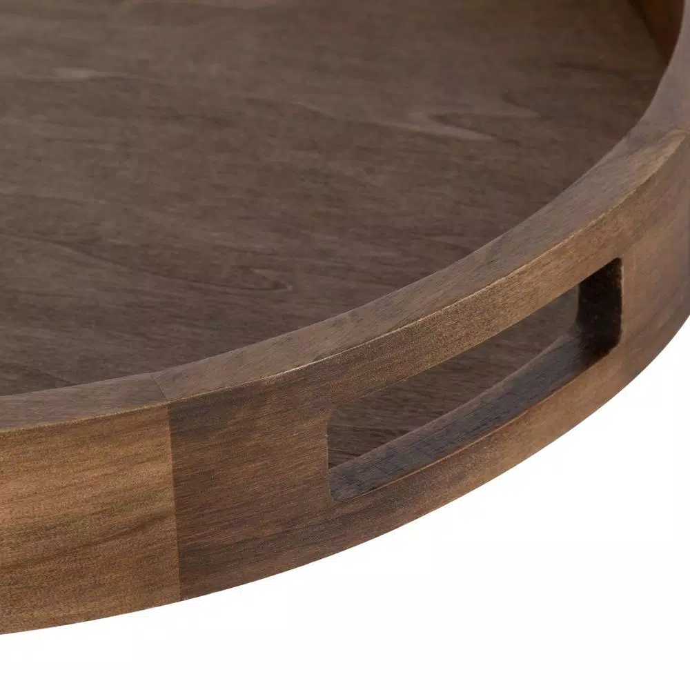 Kate and Laurel Hutton 18.25 in. Round Rustic Brown Wooden Decorative Serving Tray with Built-in Handles