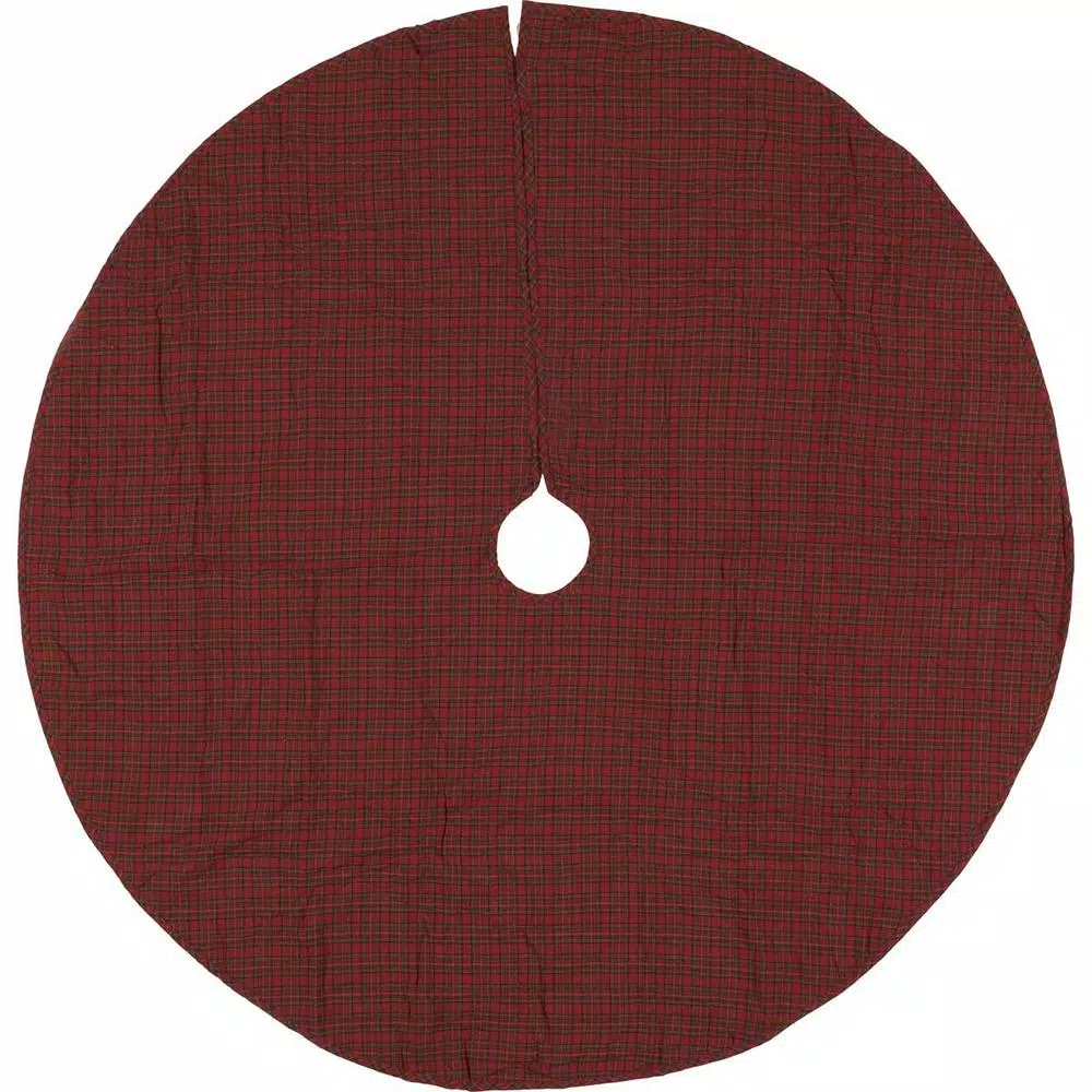 VHC Brands 55 in. Tea Star Dark Tan Traditional Christmas Tree Skirt - Reversible Patchwork Design