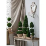 A & B Home Large Faux Boxwood Topiary with Ball and Cone Design in Cream Terra Cotta Pot thumbnail 2