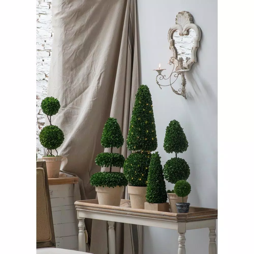 A & B Home Large Faux Boxwood Topiary with Ball and Cone Design in Cream Terra Cotta Pot