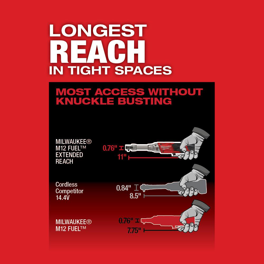Milwaukee M12 FUEL 12V Brushless Cordless 1/4 in. Extended Reach Ratchet Kit with 2.0 Ah Battery