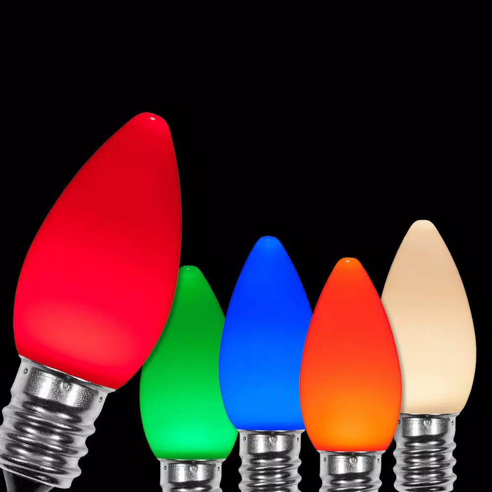 Wintergreen Lighting OptiCore C7 LED Multi-Color Smooth Opaque Christmas Light Bulbs, 25-Pack
