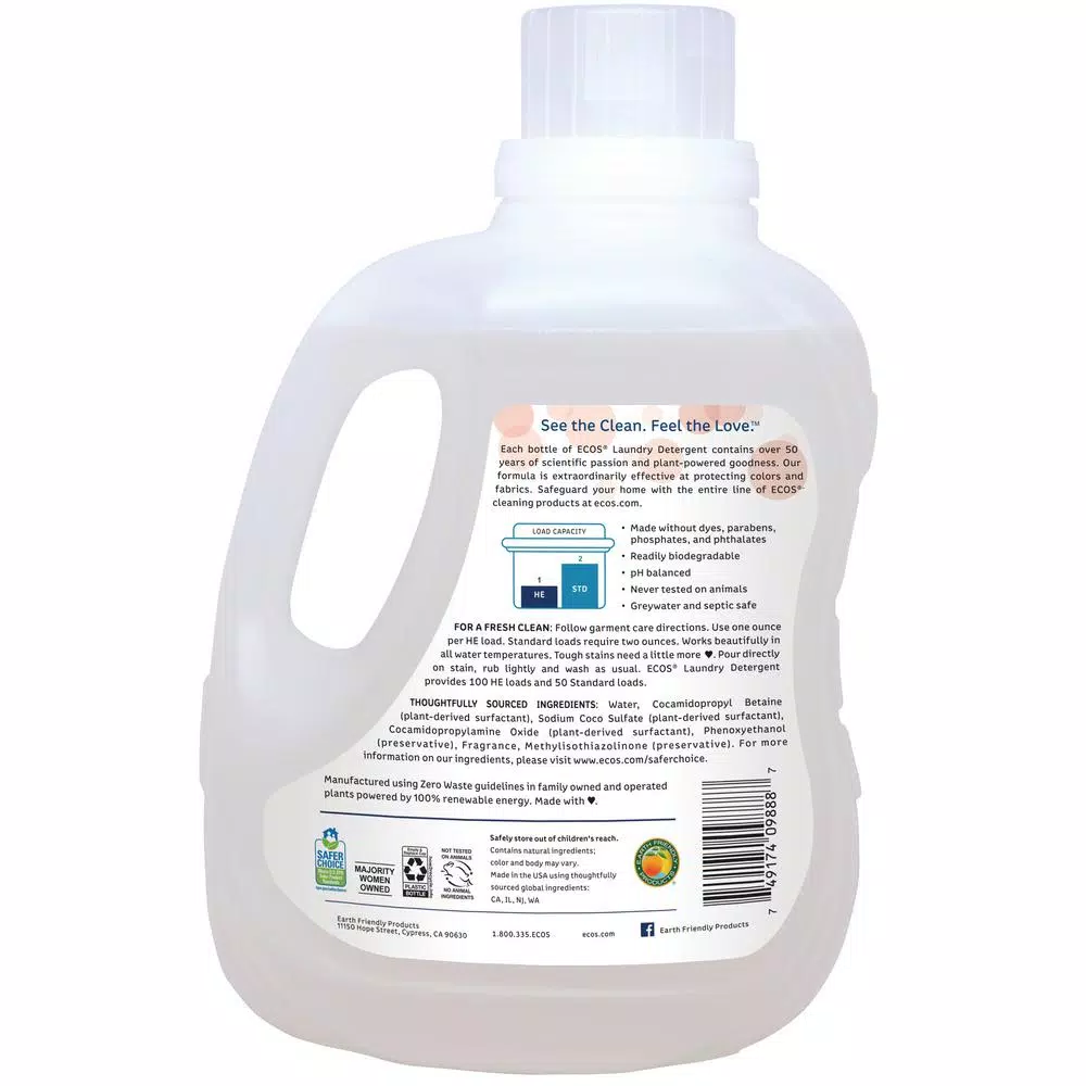 ECOS 2X Ultra Concentrate Liquid Laundry Detergent, Magnolia and Lily, 100 oz.
