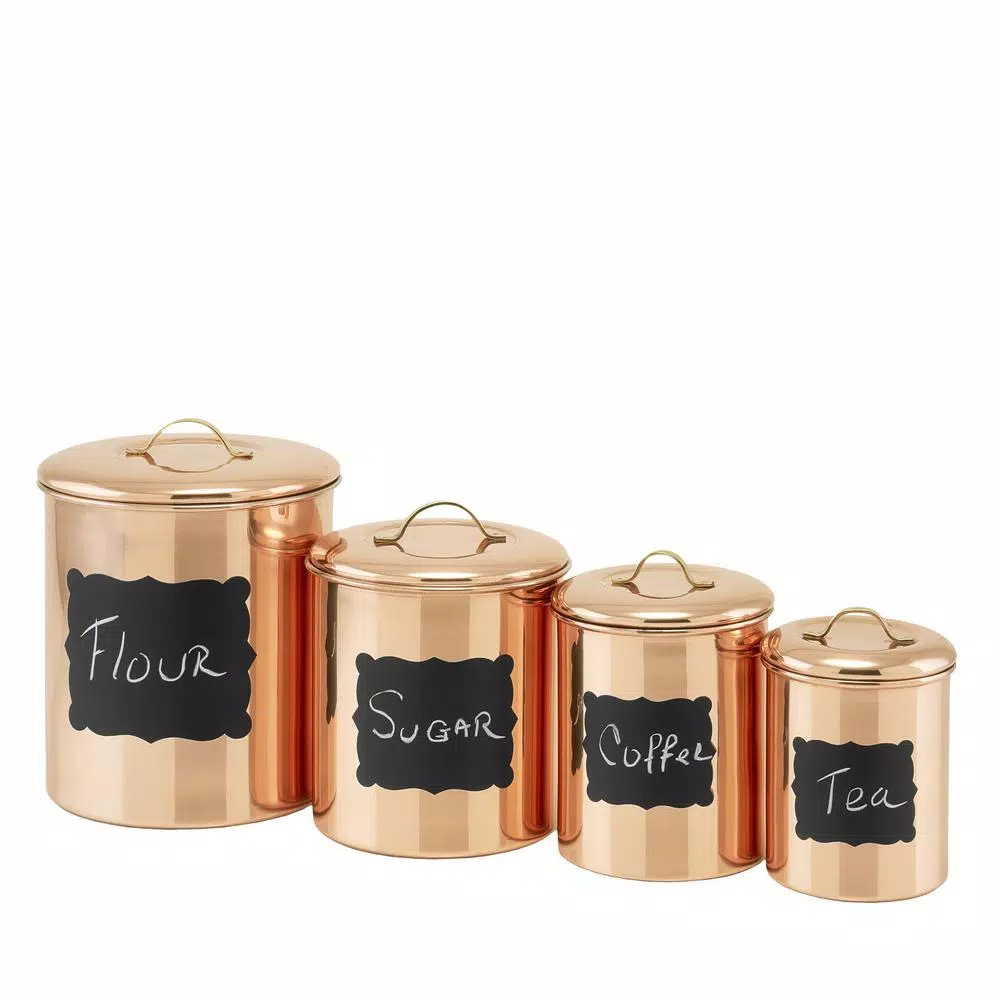 Old Dutch Decor Copper Plated Stainless Steel Chalkboard Canister Set, 4-Piece