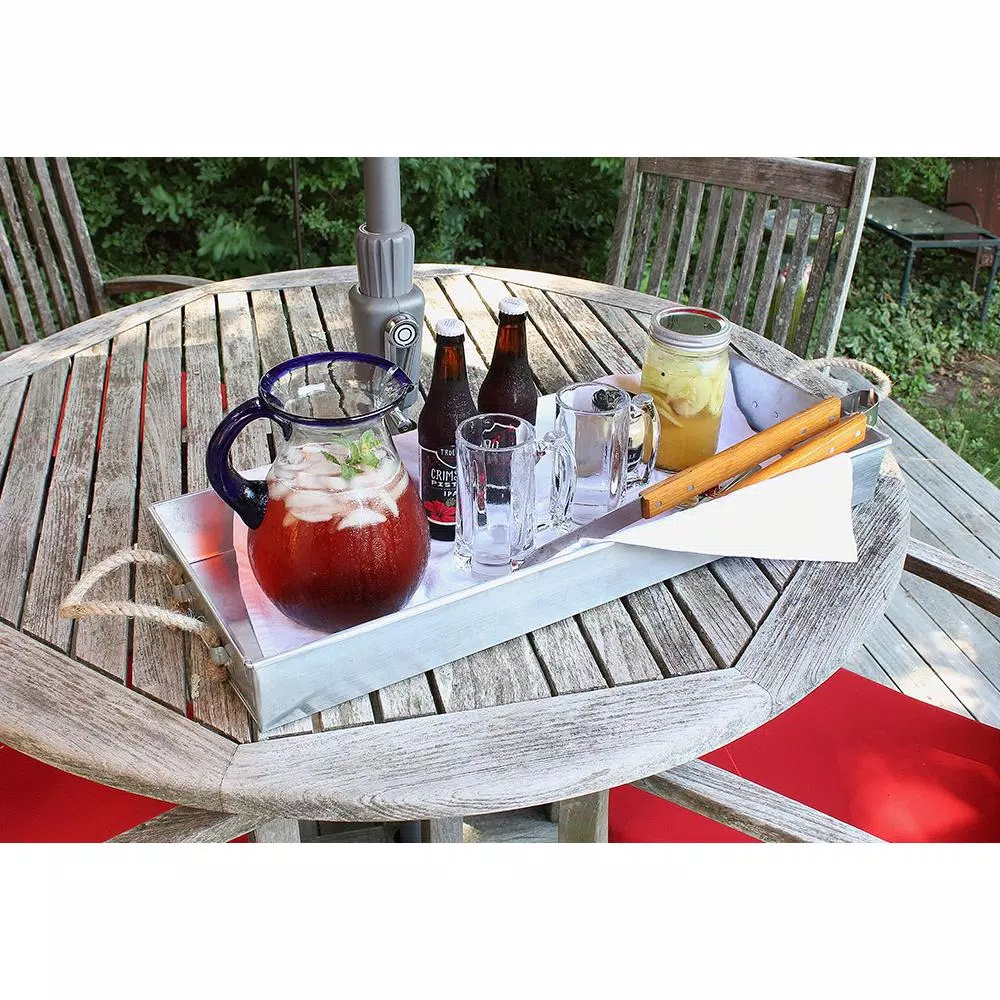 Achla Designs Galvanized Steel Serving Tray with Rope Handles, 28.25 in. x 10.25 in.