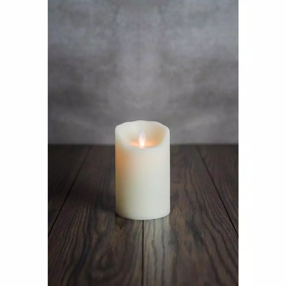 Unbranded Ivory Moving Pillar Flame Flameless Wax LED Candle with Timer