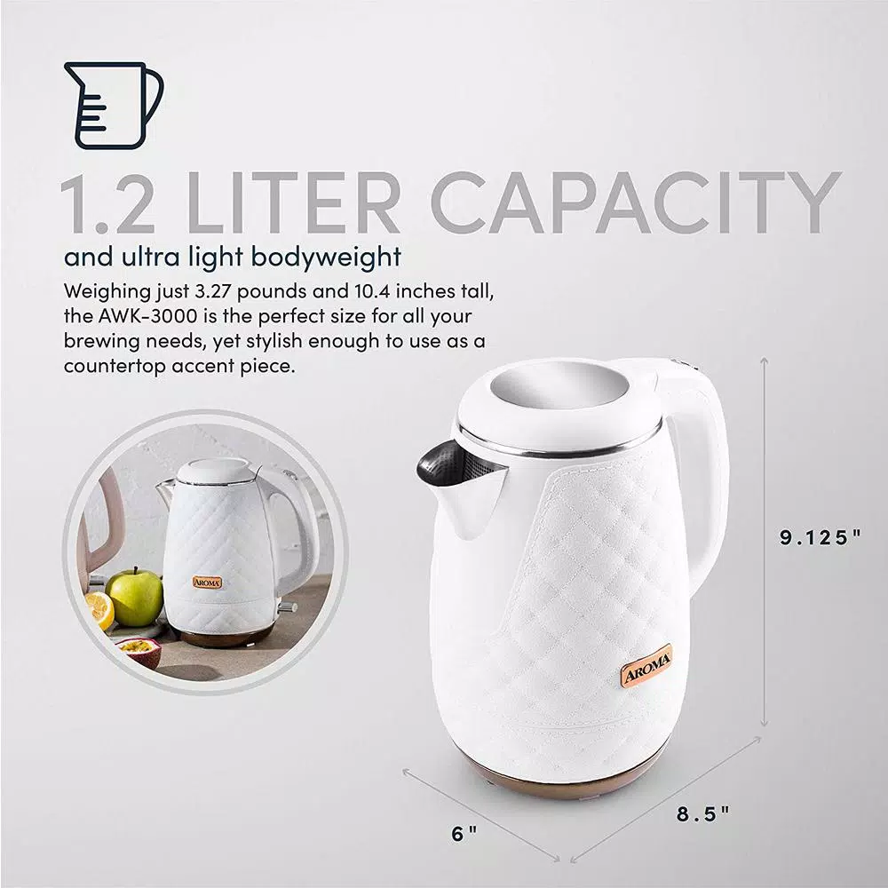 Aroma Professional 7-Cup Electric Water Kettle, 1.7L, White