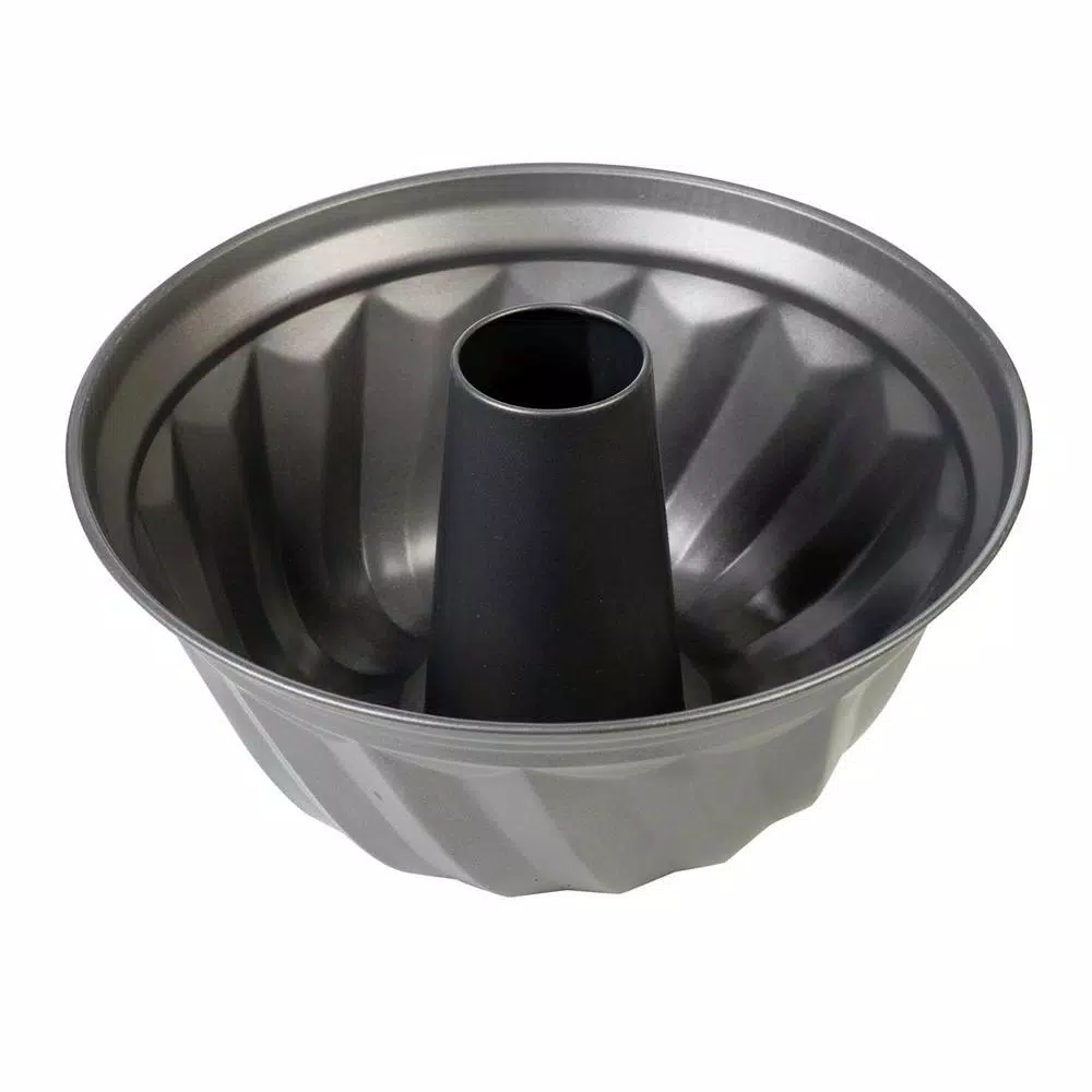 Home Basics Non-Stick Steel Fluted Bundt Cake Pan, Grey