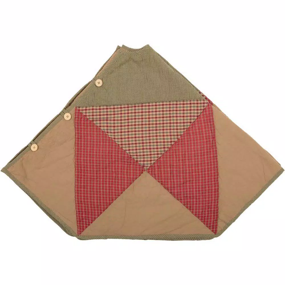 VHC Brands 48 in. Dolly Star Natural Tan Primitive Christmas Tree Skirt - Plaid Patchwork Cotton