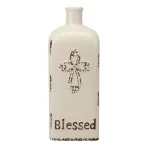 Stonebriar Collection Stonebriar Farmhouse Worn White Ceramic Decorative Vase with Blessed Design thumbnail 1
