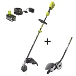 RYOBI ONE+ 18V Brushless String Trimmer with Edger Attachment, 4.0 Ah Battery and Charger Included thumbnail 1