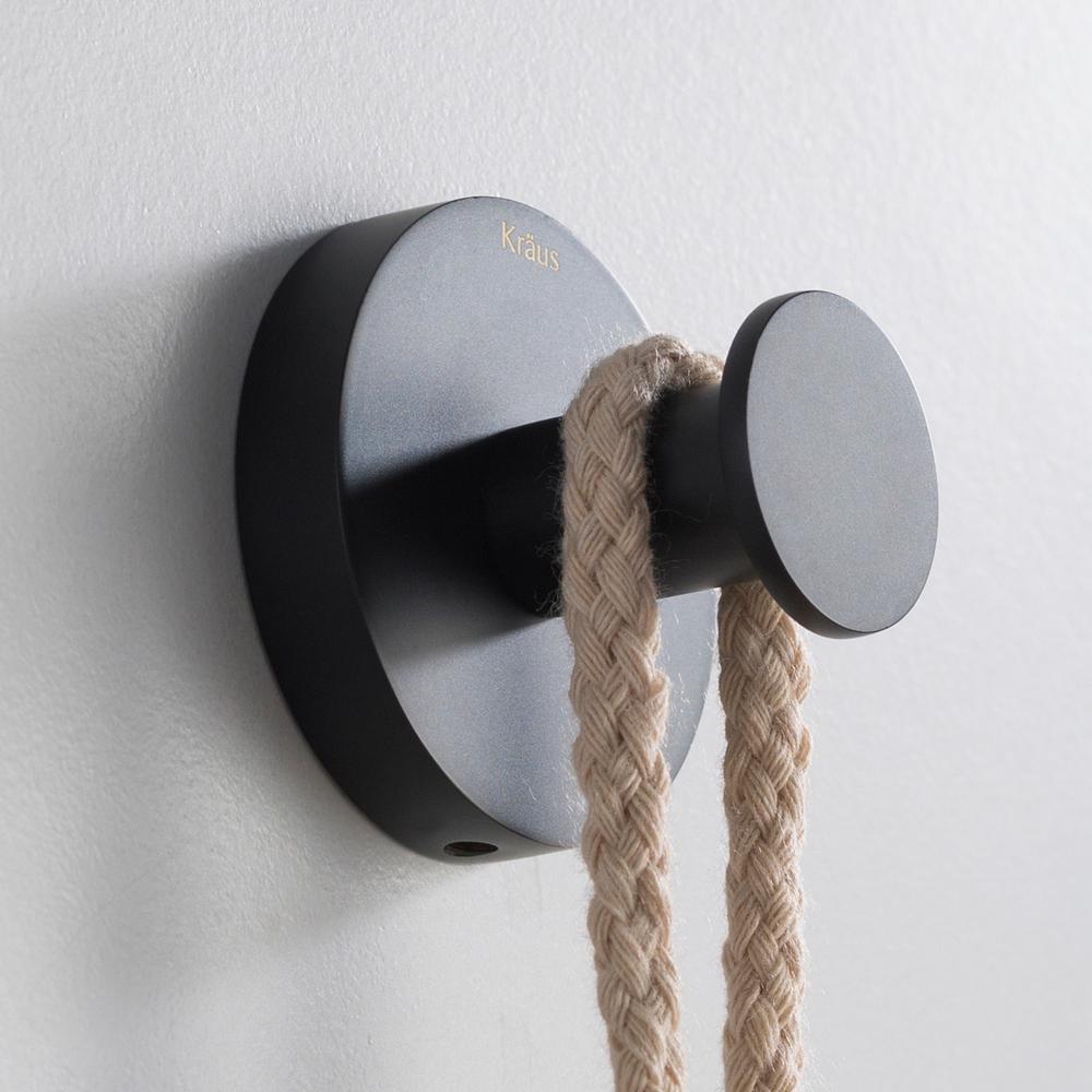 KRAUS Elie Matte Black Solid Brass Robe and Towel Hook