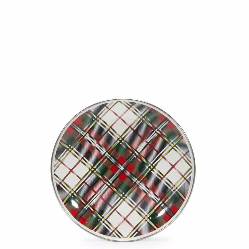 Golden Rabbit Highland Plaid 8 in. Enamelware Round Salad Plate Set of 4