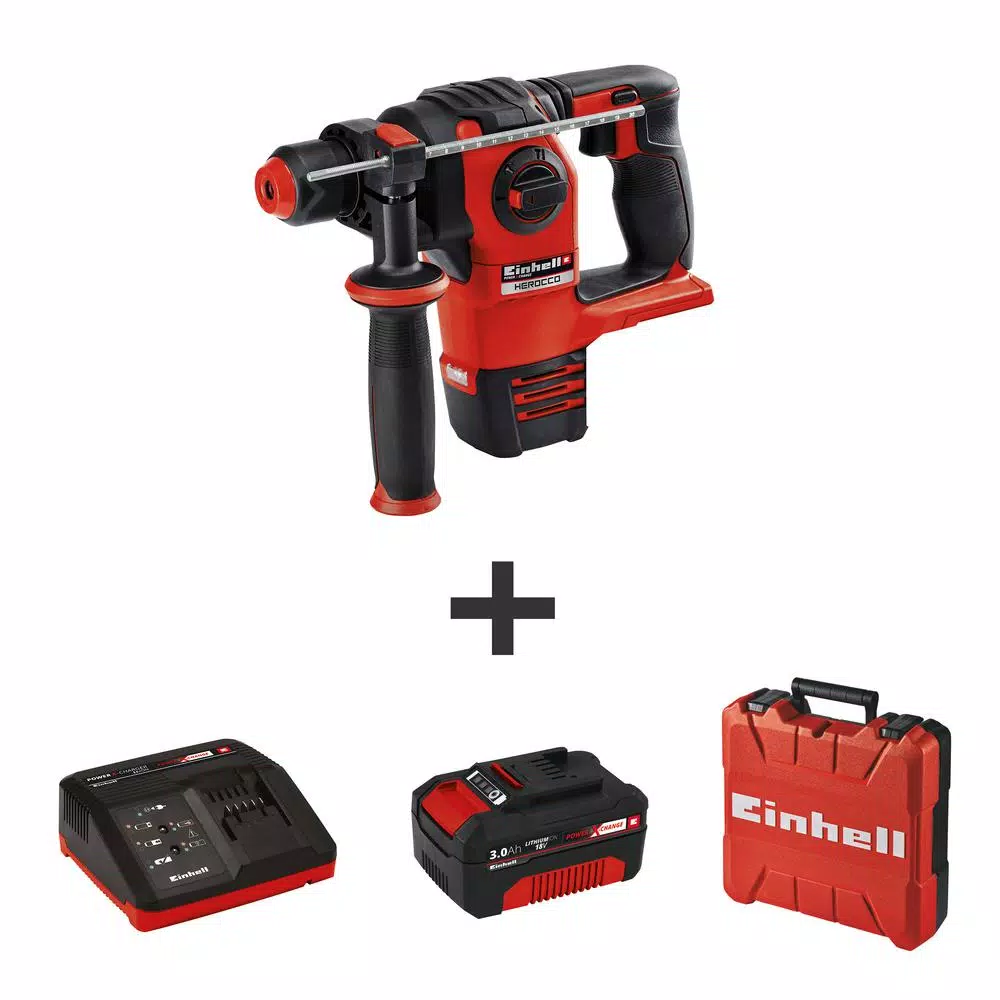 Einhell PXC 18V Brushless Cordless Rotary Hammer Kit with 3.0 Ah Battery and Fast Charger