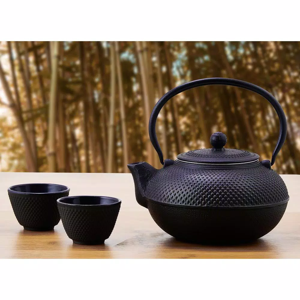 Old Dutch 52 oz. Matte Black Cast Iron Saga Tetsubin Teapot with Stainless Steel Infuser