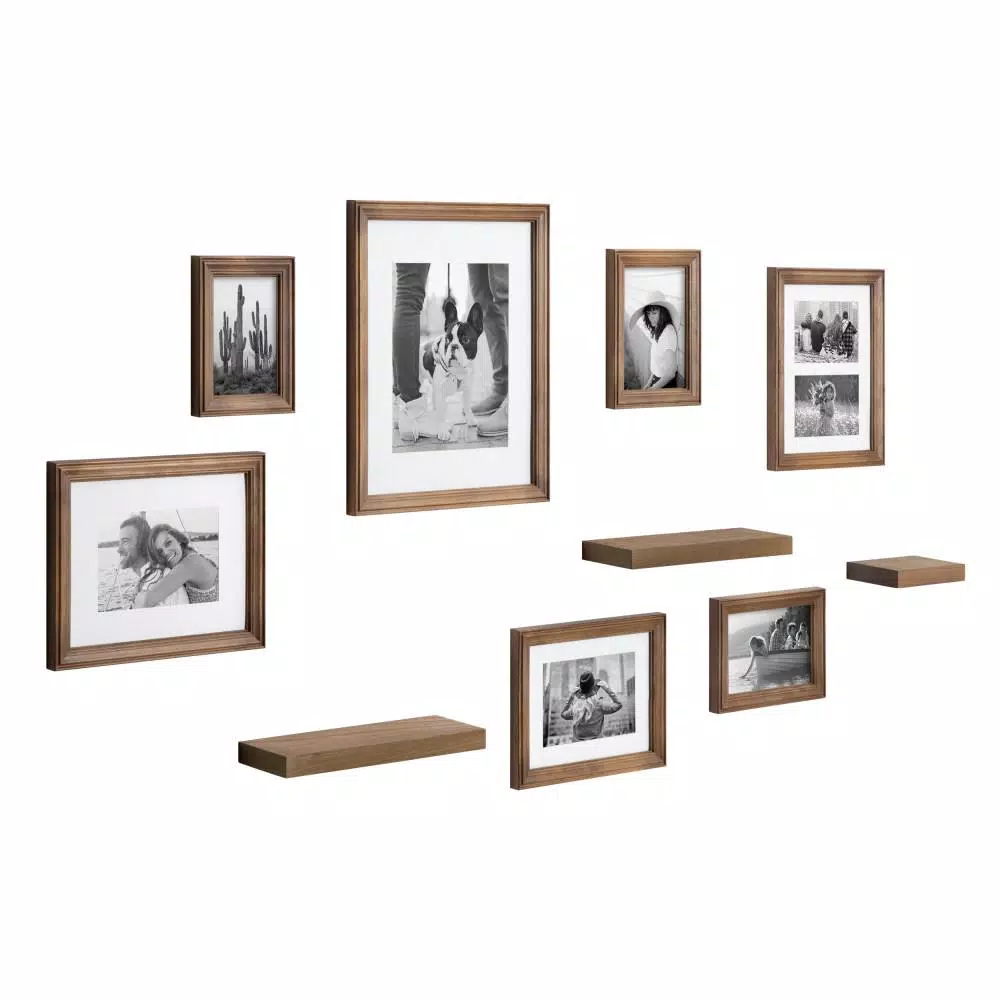 Kate and Laurel Bordeaux Natural Wood Gallery Wall Frame and Shelf Set, 10-Piece Rustic Decor Kit