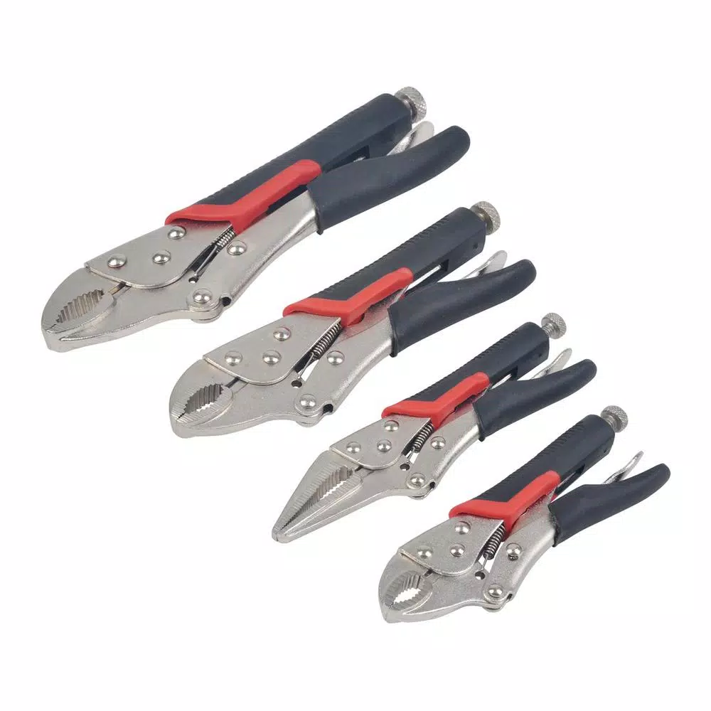 KING 4-Piece Locking Pliers Set, Curved Jaw and Long Nose, Cushioned Grip