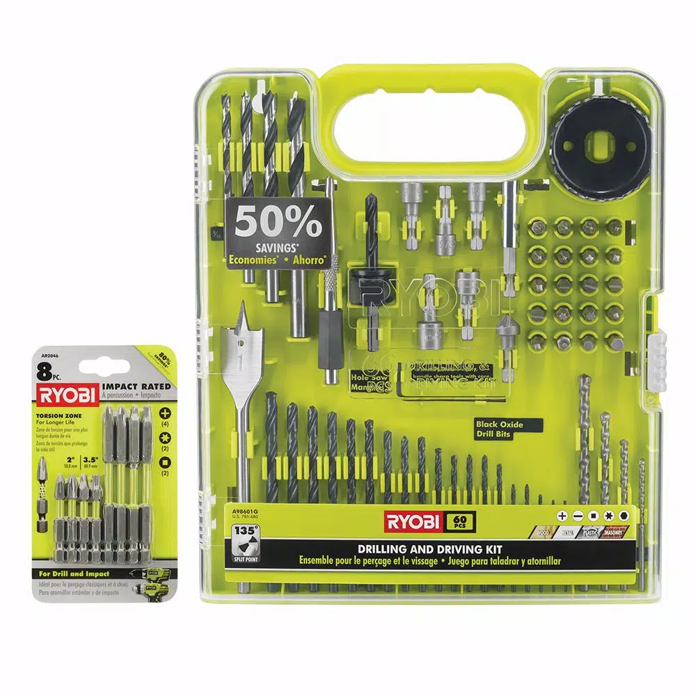 RYOBI 68-Piece Multi-Material Drill and Drive Kit with Bonus 8-Piece Impact Rated Driving Set