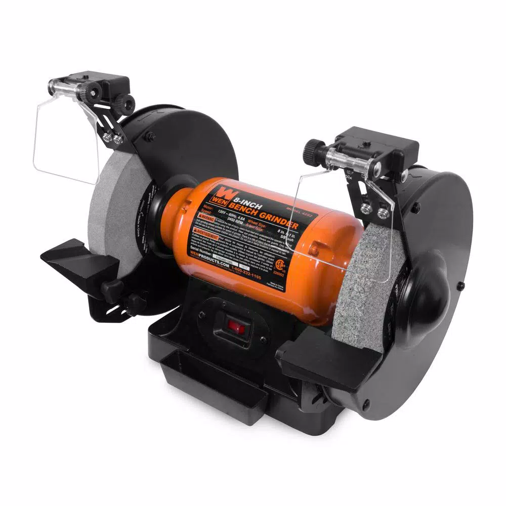 WEN 8 in. Bench Grinder, 4.8 Amp with LED Work Lights and Quenching Tray