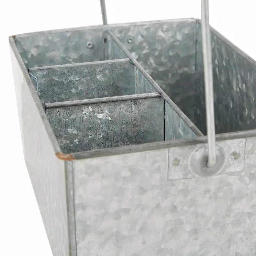 Mind Reader Silver Galvanized Steel Utensil Caddy - 3 Compartment Flatware & Condiment Organizer
