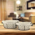 Stonebriar Collection 12 in. x 5 in. Iron Decorative Baskets with Fabric Lining and Wooden Handles, 2-Pack thumbnail 1
