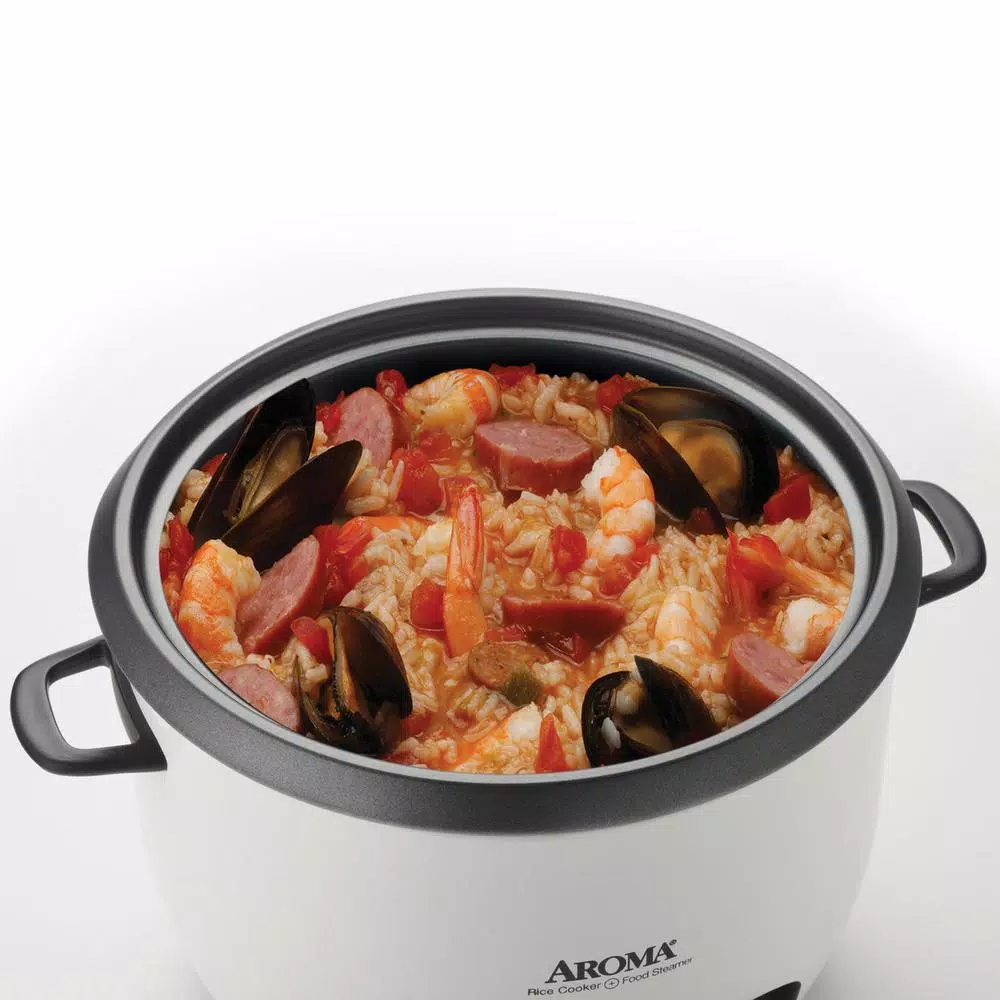 AROMA 6-Cup Pot Style Rice Cooker and Food Steamer, White
