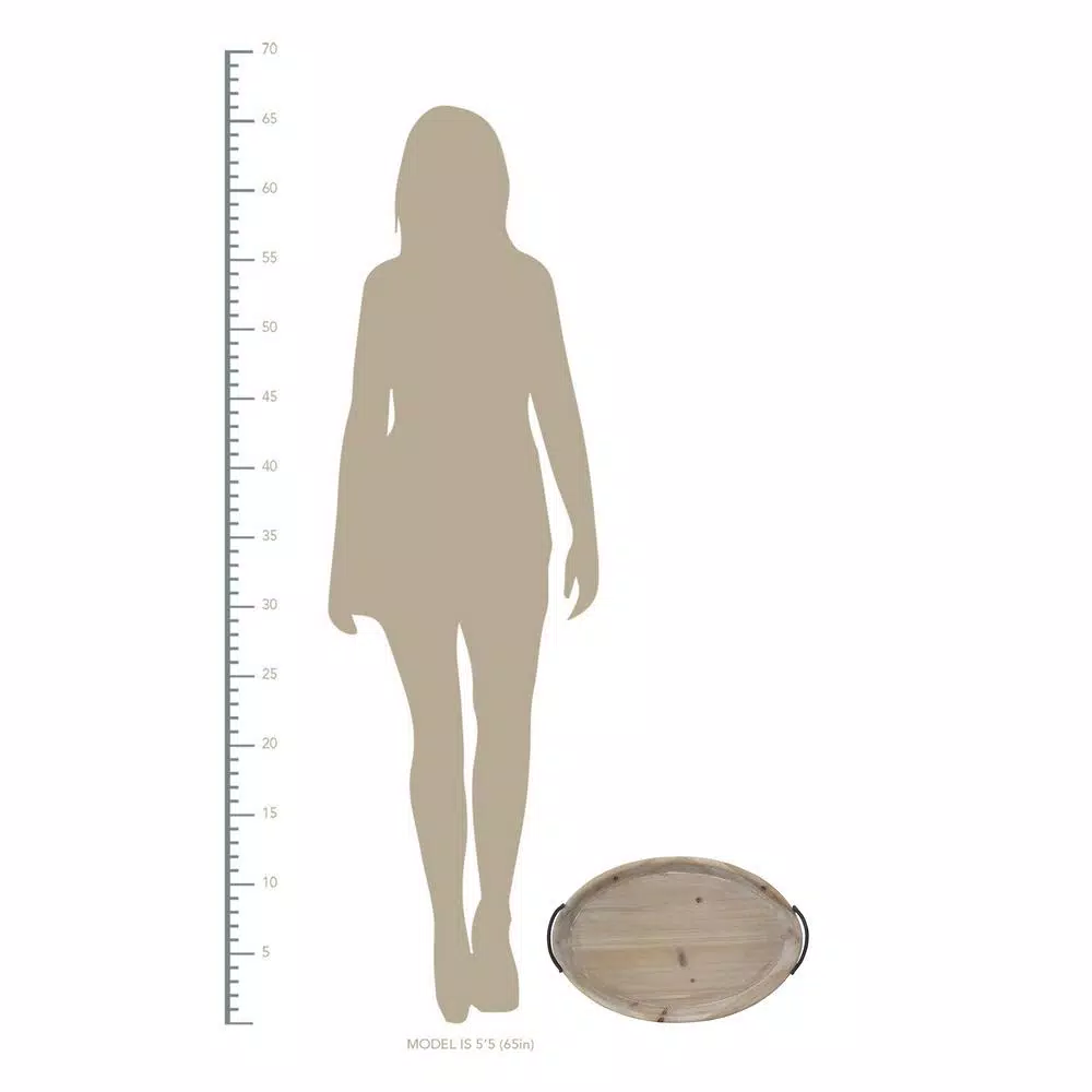 Stratton Home Decor Natural Wood Oval Tray with Black Metal Handles
