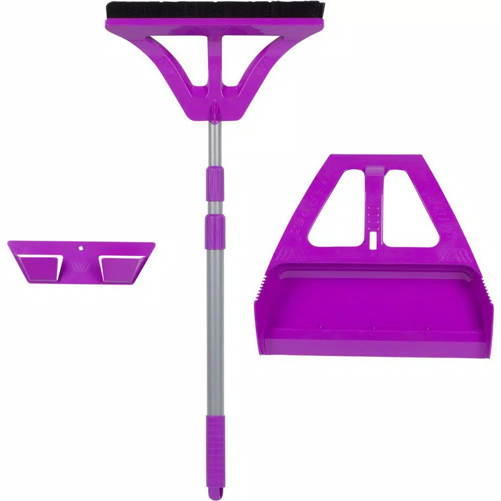 WISP 3-Piece Broom and Dustpan Set with Telescoping Handle and Bristle Seal Technology - Purple