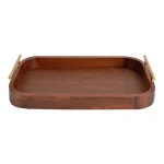 Kate and Laurel Lipton Walnut Brown Wood Decorative Tray with Gold Handles thumbnail 2