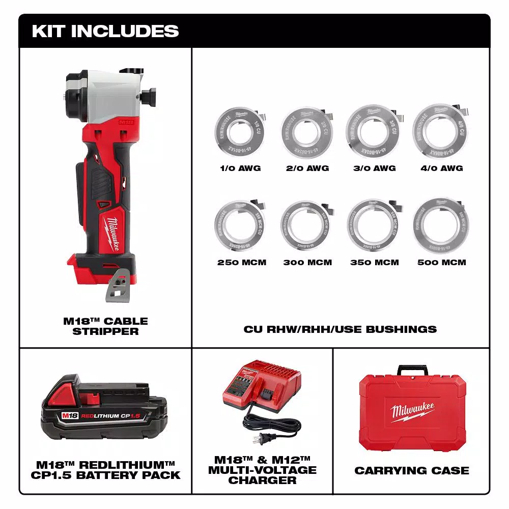 Milwaukee M18 18V Cordless Cable Stripper Kit for Cu and Al RHW/RHH/USE Wire