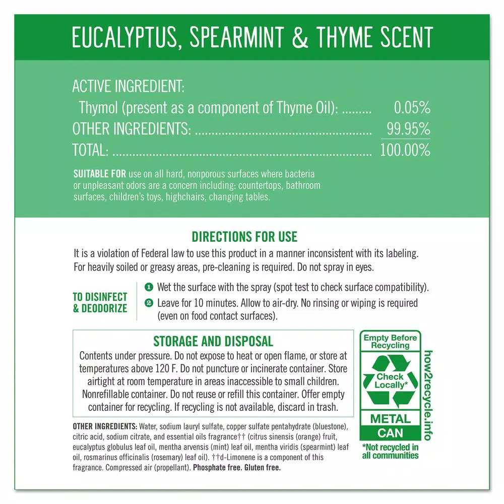 SEVENTH GENERATION Eucalyptus, Spearmint & Thyme Disinfectant Aerosol Spray, 13.9 oz (8-Count)