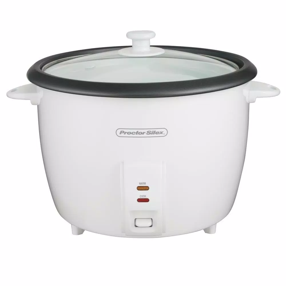 Proctor Silex 30-Cup White Rice Cooker with Steaming Basket and Keep Warm Function