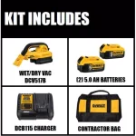 DEWALT 20V MAX Wet/Dry Portable Vacuum Kit with (2) 5.0 Ah Batteries, Charger, and Bag thumbnail 2