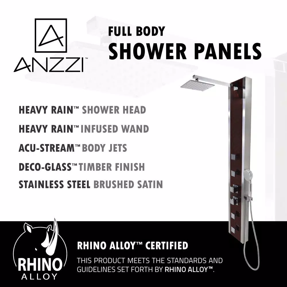 ANZZI 57 in. Monsoon Full Body Shower Panel System with Mahogany Deco-Glass & Chrome Trim