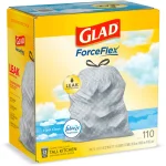 Glad ForceFlex 13 Gallon Tall Kitchen Drawstring Trash Bags, Fresh Clean Scent with Febreze, 110 Count thumbnail 9