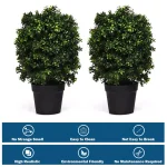 Costway 24 in. Artificial Boxwood Topiary Ball Tree Set of 2 - Indoor/Outdoor Faux Greenery thumbnail 6