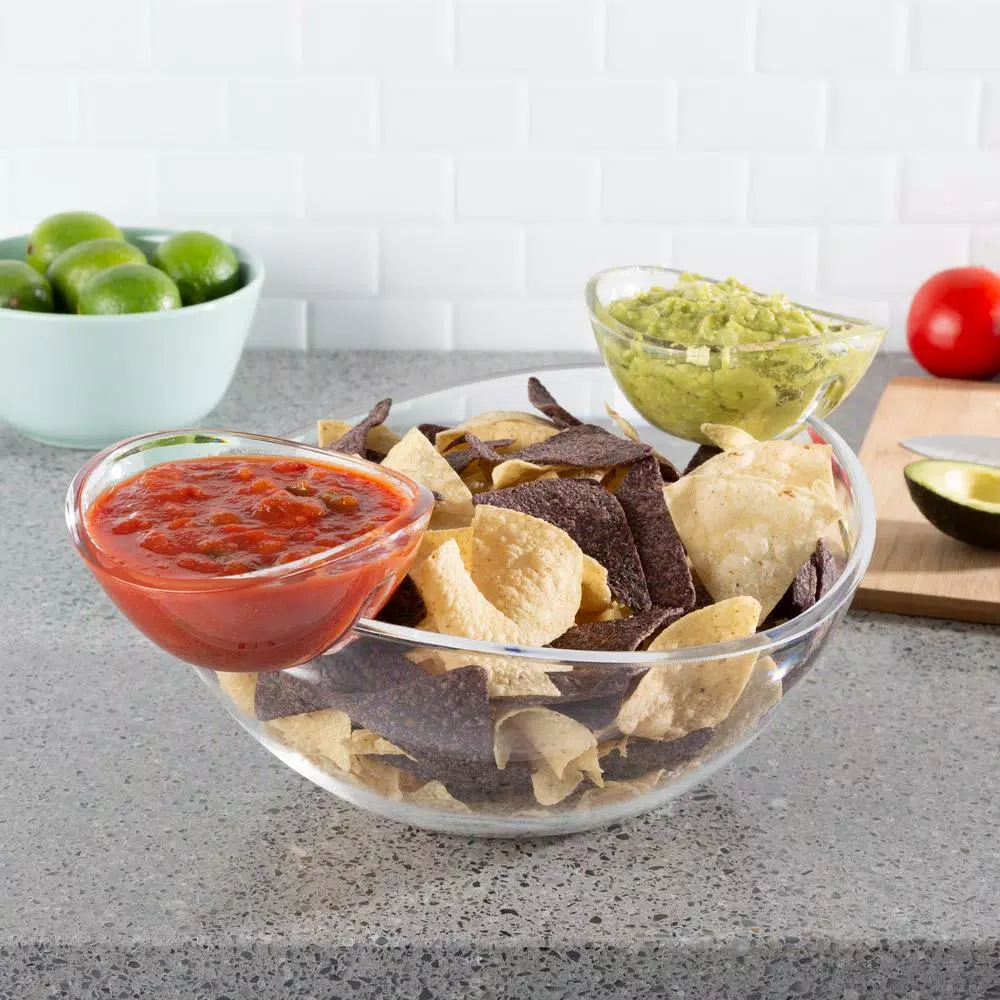 Classic Cuisine 3-Piece Chip and Dip Appetizer Serving Bowl Set, Clear Plastic