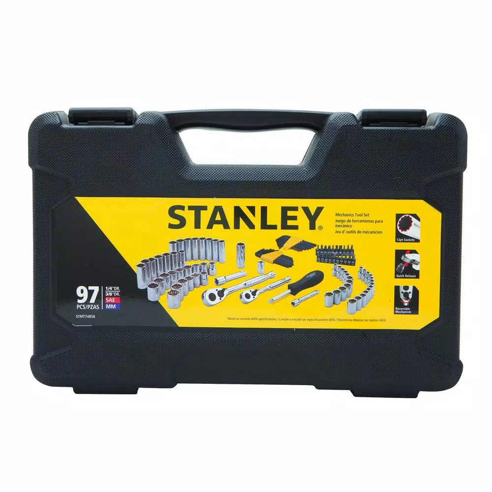 Stanley 165-Piece Mechanic Tool Set with 97-Piece and 68-Piece Sets, 1/4 in. & 3/8 in. Drive, Chrome Finish