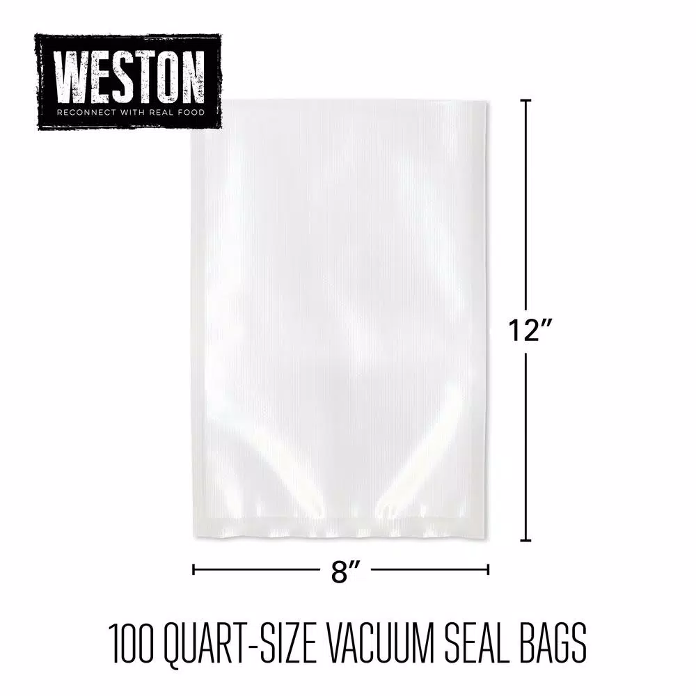 Weston 8 in. x 12 in. Vacuum Sealer Bags, 100-Pack, Heavy Duty 3.0 Mil BPA Free Plastic