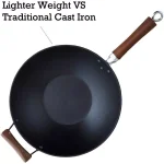 IMUSA 14 in. Light Cast Iron Pre-Seasoned Wok with Wood Handle thumbnail 5