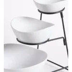 Gibson Elite Gracious Dining 4-Piece 3-Tier White Ceramic Oval Serving Bowl Set with Metal Stand thumbnail 3