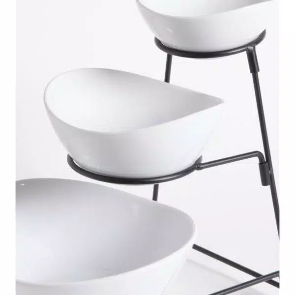 Gibson Elite Gracious Dining 4-Piece 3-Tier White Ceramic Oval Serving Bowl Set with Metal Stand