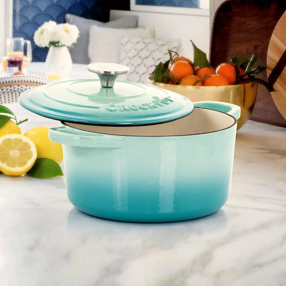 Crock-Pot Artisan 3 Qt. Enameled Cast Iron Dutch Oven with Lid, Aqua Blue