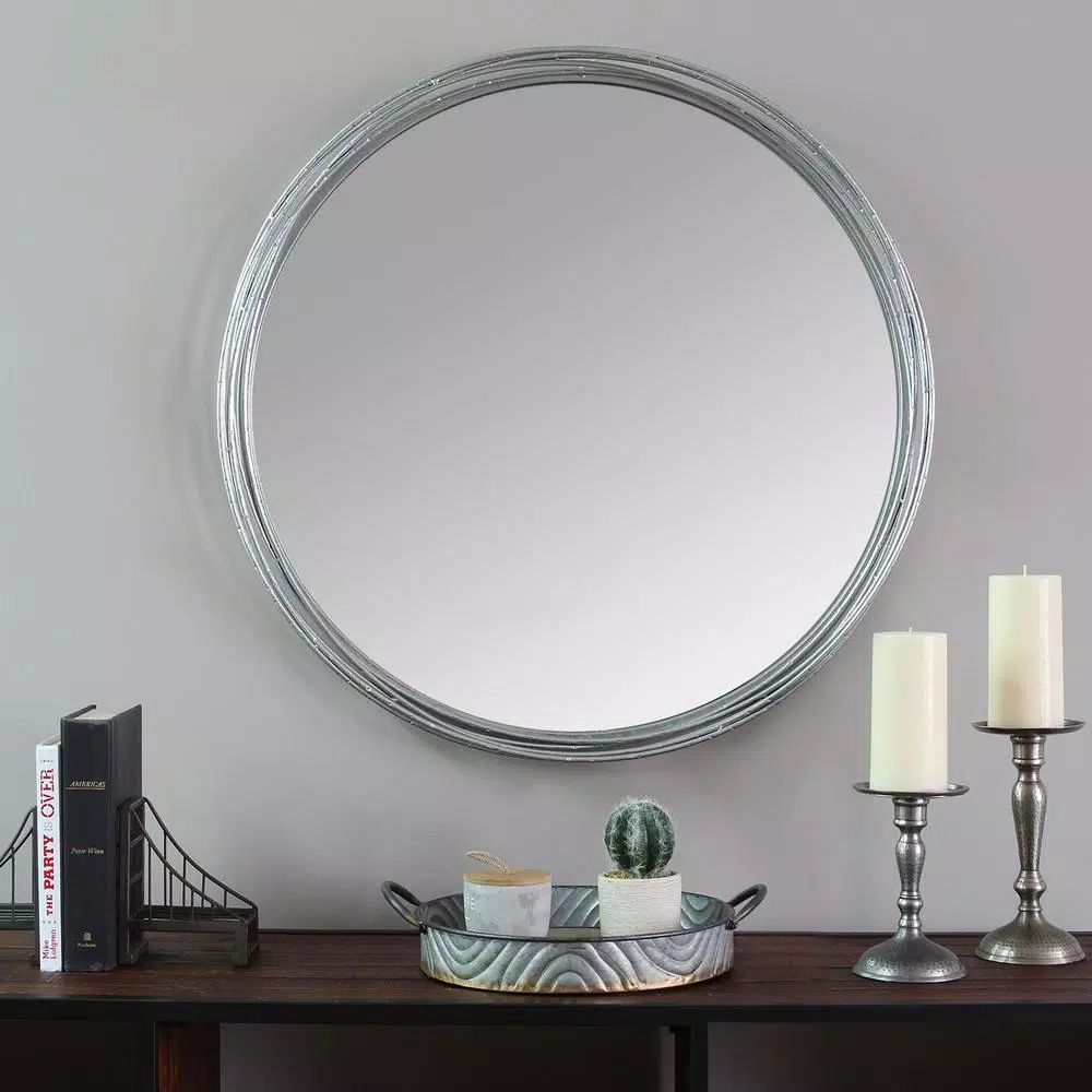 Stratton Home Decor Jocelyn Round Silver Metal Accent Mirror, 29.5 in.