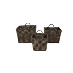 LITTON LANE Large Square Water Hyacinth Wicker Storage Baskets, Dark Brown (Set of 3) thumbnail 1