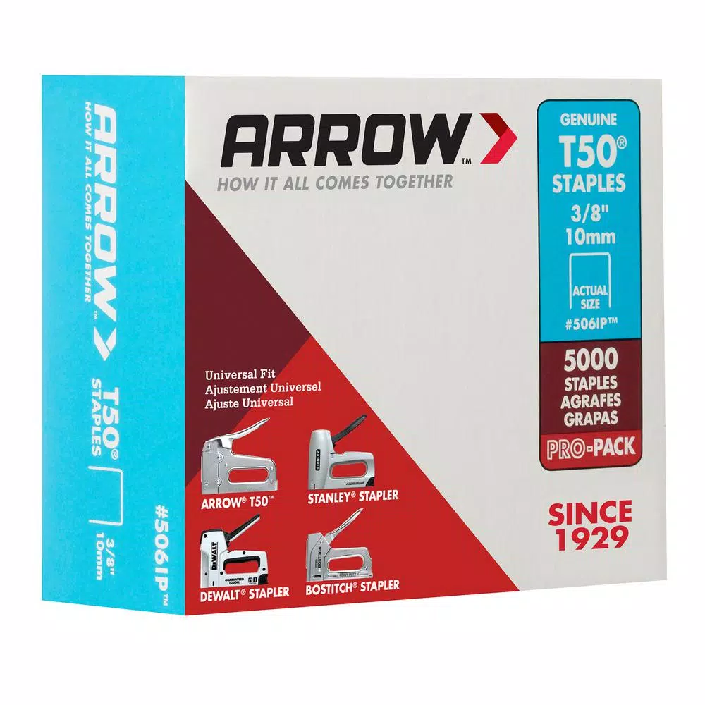 Arrow T50 3/8 in. Leg x 3/8 in. Crown Galvanized Steel Staples, 5000-Pack