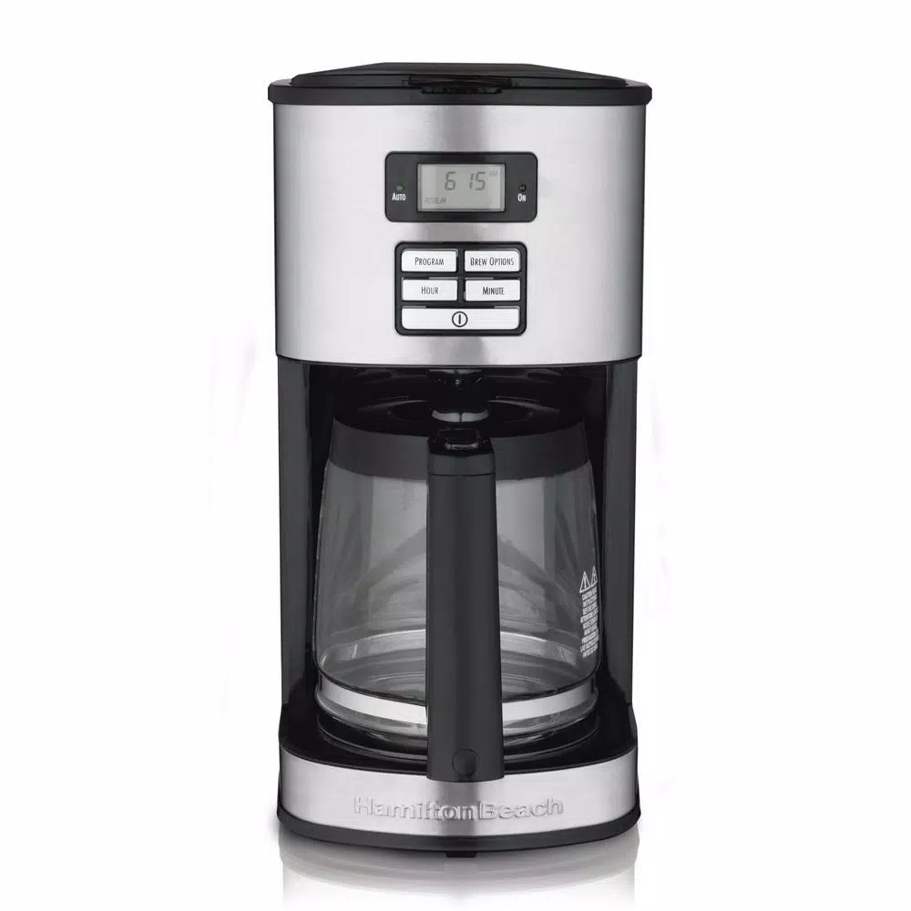 Hamilton Beach 12-Cup Programmable Drip Coffee Maker with Bold Brew Setting, Black and Stainless Steel