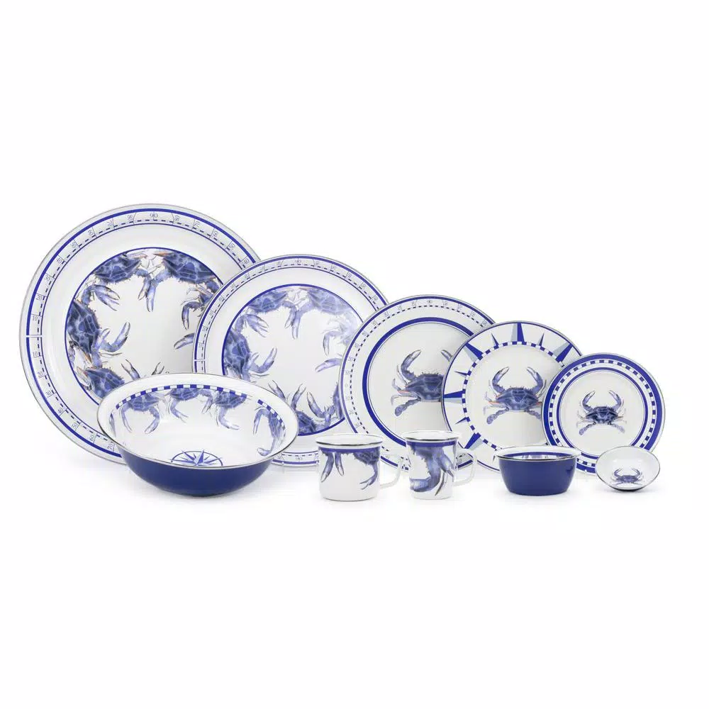 Golden Rabbit Blue Crab Enamelware 10.5 in. Round Dinner Plate Set of 4